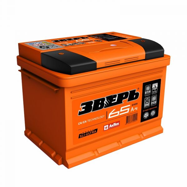АКБ ЗВЕРЬ 65 А/ч, 640A, о/п, 12 В (242х175 х190) /ZVK653L/