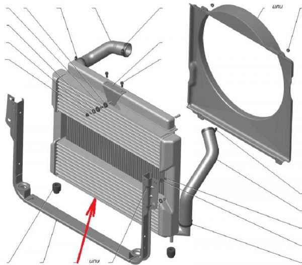 Радиатор охлаждения ГАЗель дв. Cummins ISF 2.8L ЕВРО-5 (ОАО "Лихославльский радиаторный завод" ГАЗ Оригинал) /ЛР073.1301005-20/