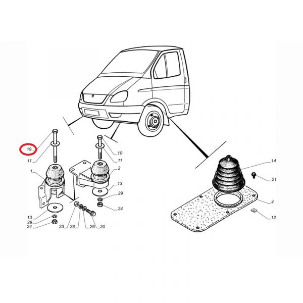 Болт М12*1.25*140 крепления подушки кабины ГАЗель,Валдай (ПАО "Завод Красная Этна") /4593261-152/