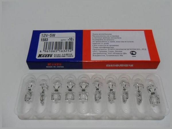Лампа 12В 5 Вт (безцокольная) (KOITO) /1583/