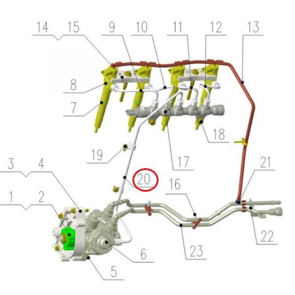 Трубка топливная подачи от ТНВД к топливопроводу дв. G21A (REG Auto (Shanghai) Industry Ltd  Foton) /.РМ40004409/