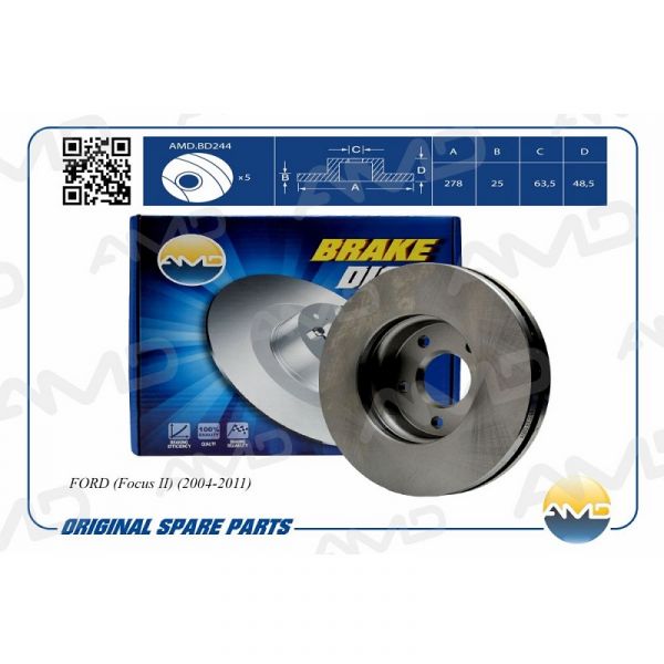 Диск тормозной перед. Ford Focus II 04-11, C-Max 03-; Volvo C30, S40 278 x 25 (AMD) /AMDBD244/