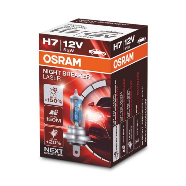 Лампа фары гал. H7 12В 55 Вт +150% Night Breaker Laser (OSRAM) /64210NL/