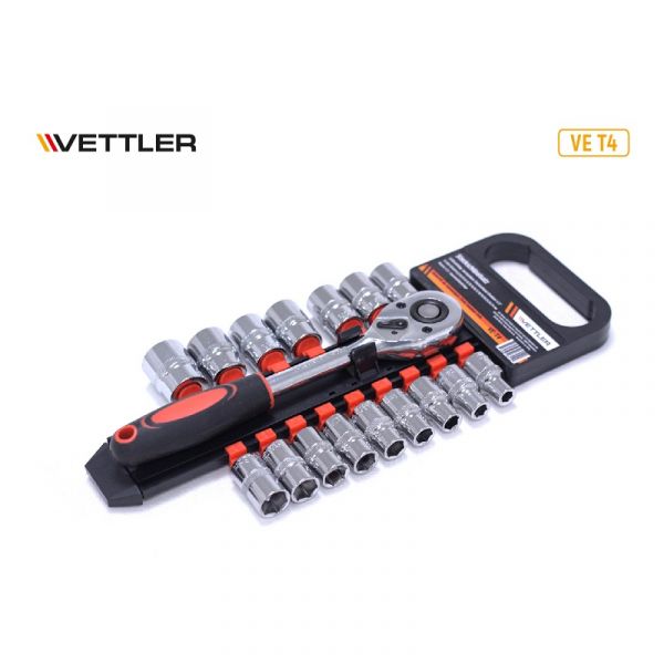 Набор головок 1/2" DR 6-ти гран 8-24мм на планке 18предм. (VETTLER) /VE-T4/