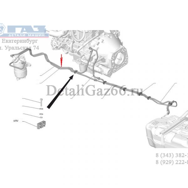 Трубка топливная подачи от фильтра к ДВС дв. серии "G" (ООО ТИССАН ГАЗ Оригинал) /А32R32.1104130/