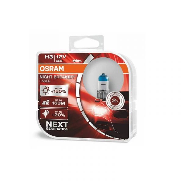Лампа фары гал. H3 12В 60/55 Вт  (+ 150%) (Night breaker laser) (OSRAM) /64151NLHCB/