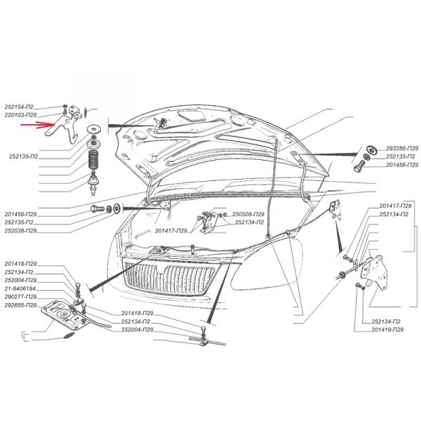 Замок капота ГАЗель (крючок н/о) (ПАО "ГАЗ" Оригинал) /3302-8406100-10/